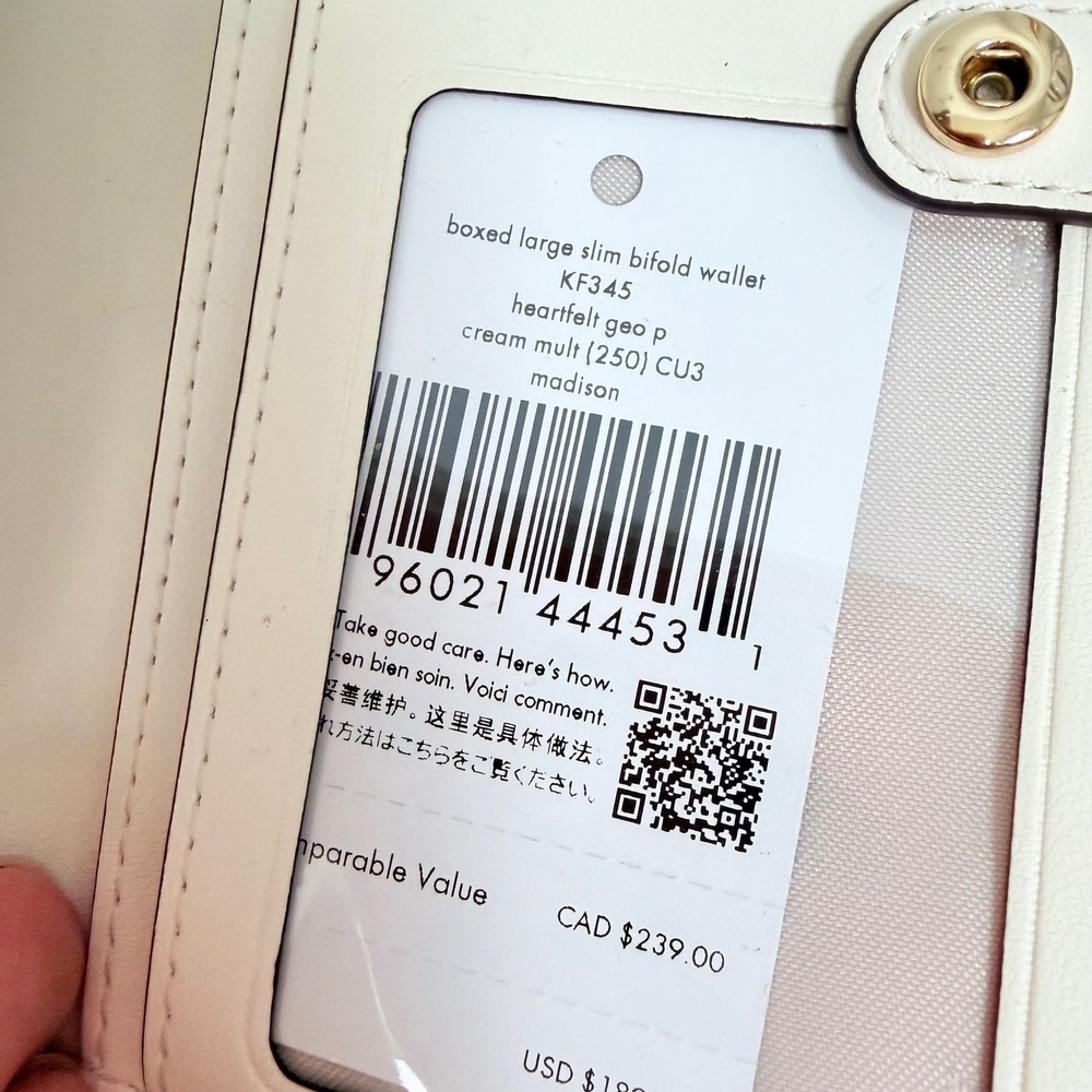 Kate Spade Madison Heartfelt Geo Boxed Large Slim Bifold Wallet Cream Multi - Picture 6 of 10